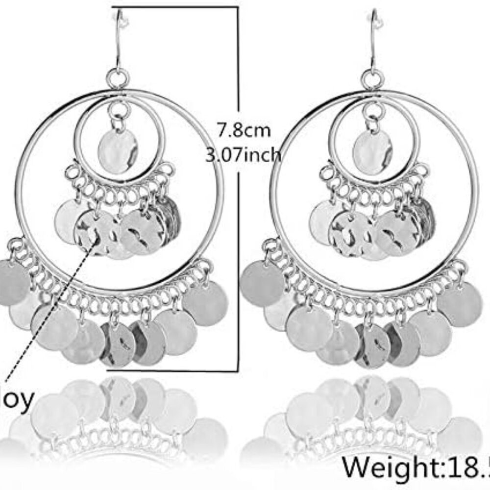 Bohemian Chandelier Coin Sequins Dangle Drop Earrings Ethnic Gypsy Beads Tassel - Picture 2 of 3